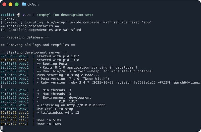 dx/run terminal output