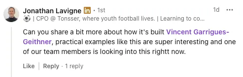 LinkedIn comment asking for more details on how we built it