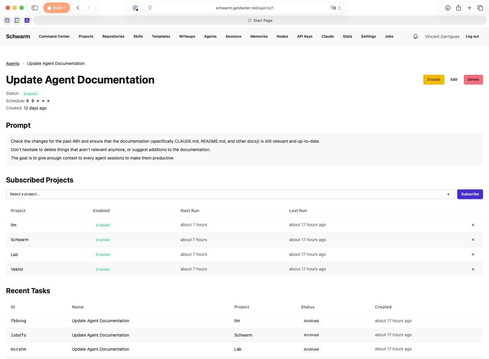 A shared agent that updates documentation nightly across all projects
